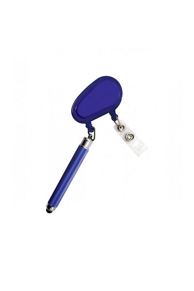 Dali Badge Holding System with Stylus Pen, Retractable, Clip Attachment, Plastic, Blue
