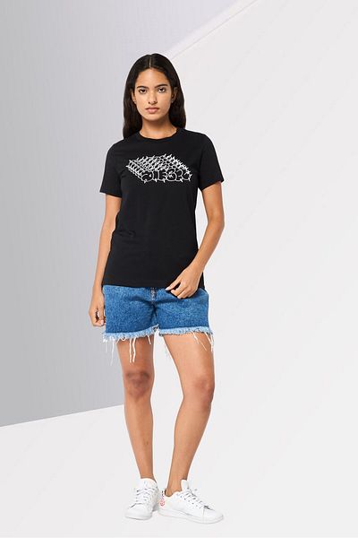 Diesel Women Crew Neck Short Sleeve Graphic Print T-Shirt, Black