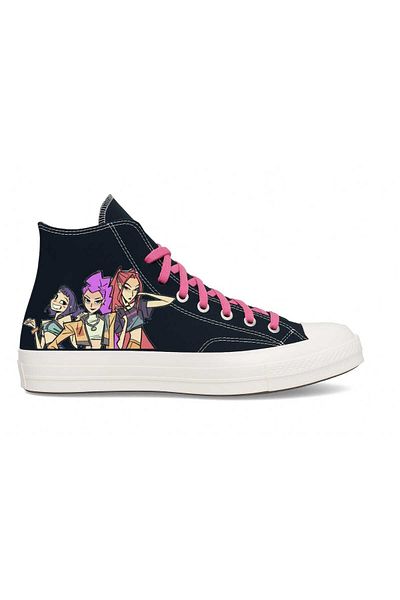 LİASSHOES Black Linen Girl Huntr Hunter Printed Children's Sports Shoes Sneaker