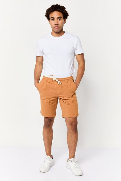 CELIO Men Drawstring Textured Basic Shorts, Rust