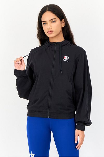 Reebok Women Sportswear Fit Embroidered Logo Outdoor Hoodie, Black