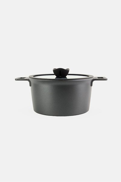 BEBEHOME Cast Aluminum Casserole With Glass Lid, Black