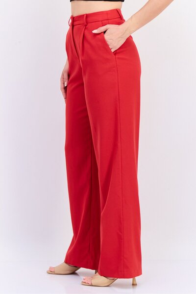 Koton Women Regular Fit Solid Straight Leg Pants, Red