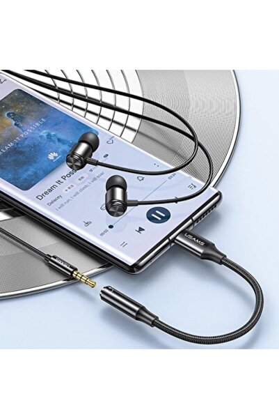 Usams Audio Adapter Cable USB Type-C to 3.5mm Jack Female, DAC Chip, 13.8cm Length, Black