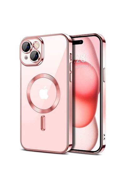 Dali Luxury Crystal Protective Case for Apple iPhone 15 Plus, MagSafe Compatible, Pink Edges, Transparent