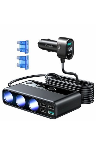 Dali Încărcător auto, extensie port, 3 brichete auto, 5 USB A, 1 USB Type-C 3.0, 154W, PD20W, cablu 1m, Negru