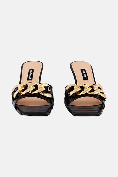 Nine West Women Delia Leather Slip On Sandals, Black