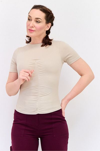 Koton Women Round Neck Short Sleeves Plain Top, Beige