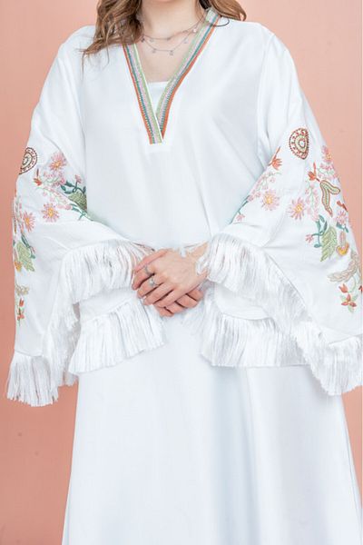IKKXA Shimmer Detail Sleeves Embroidered Jalabiya