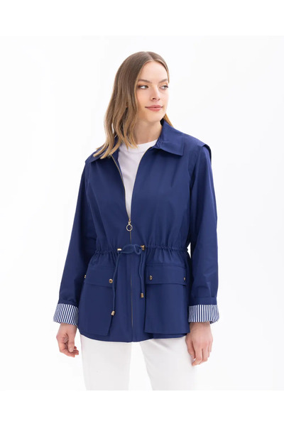 SEÇİL BAĞCIK DETAYLI SU İTİCİ CEPLİ SPOR TRENÇKOT-Lacivert - 40