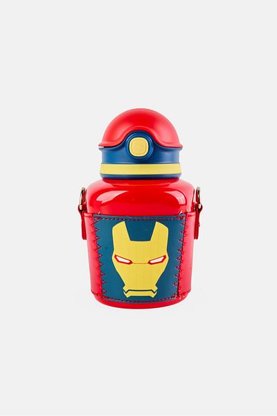 Marvel زجاجة مياه من الفولاذ المقاوم للصدأ من Iron Man مع كوبين 500 مل، أحمر