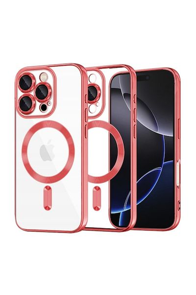 Dali Protective Case Compatible with Apple iPhone 16 Pro, MagSafe, Red Edges, TPU, Transparent