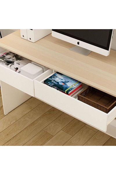Danube Home Algeira Office Desk with 2 Drawers & Shelf - White/Oak L120xW48xH75cm