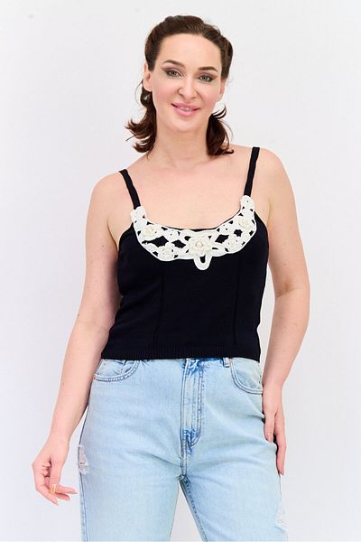 Koton Rachel Araz X Women Scoop Neck Sleeveless Crop Top, Black