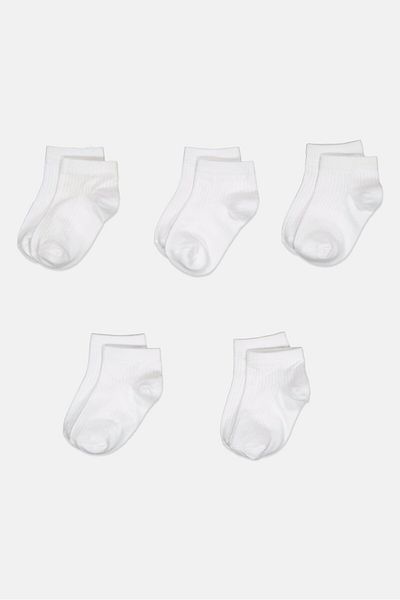 Bebe Toddlers Girl 5 Pairs Plain Ankle Socks, White