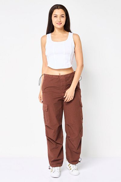 Koton Women Regular Fit Solid Cargo Pants, Brown