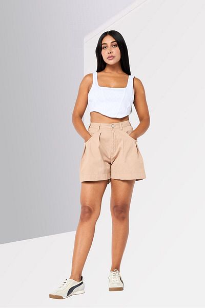 Diesel Women Solid Basic Shorts, Tan