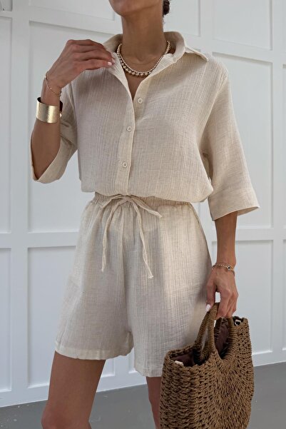 mylove Cotton Shirt Shorts Set Stone