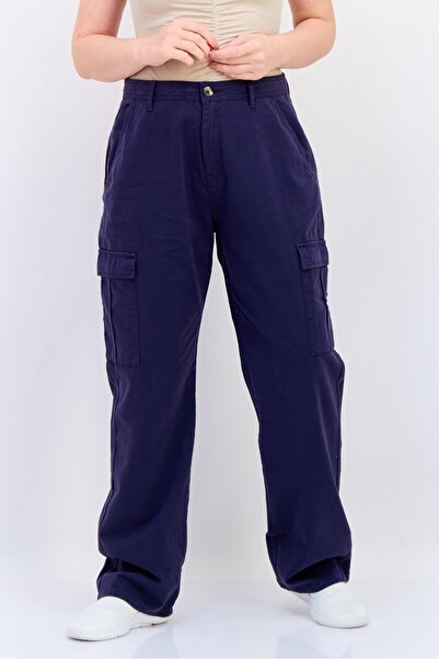 Don't Call Me Jennyfer Women Straight Fit Plain Cargo Pants, Navy