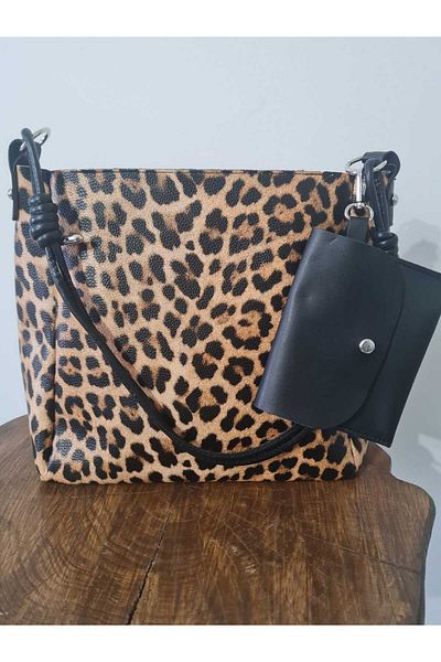 glowfit Women's Leopard 2025 Model Wallet Zippered Long Handle Hand Shoulder Women's Bag