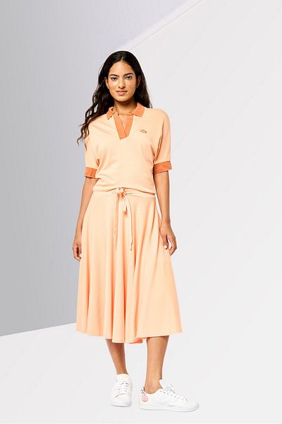 Lacoste Women Embroidered Logo Pique Midi Dress, Orange