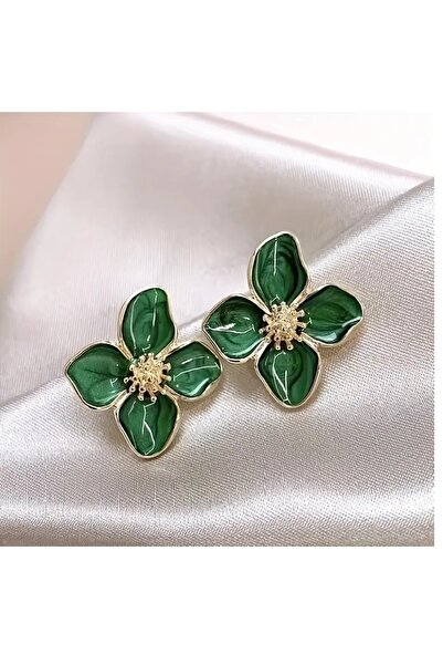 mos&more Yeşil Gold Çiçek Kadın Küpe