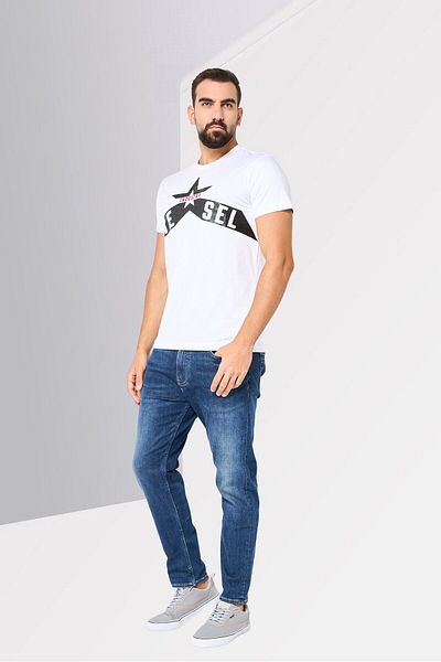 Diesel Men Crew Neck Short Sleeve Brand Logo T-Shirt, White