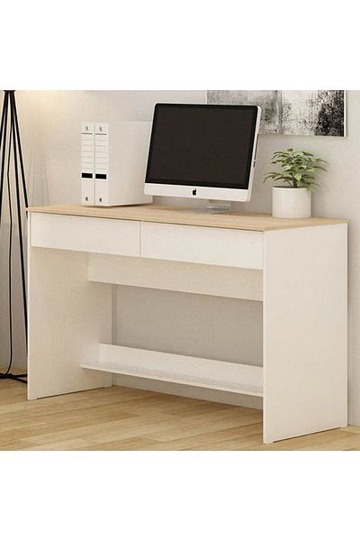 Danube Home Algeira Office Desk with 2 Drawers & Shelf - White/Oak L120xW48xH75cm