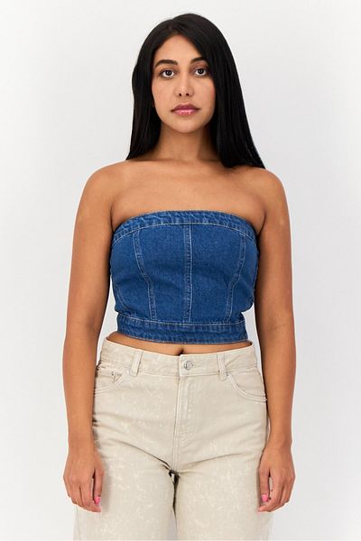 Don't Call Me Jennyfer Women Straight Across Strapless Washed Tank Top, Navy