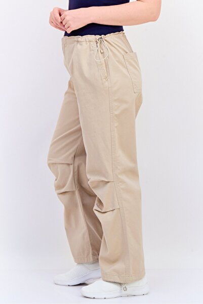 Koton Women Regular Fit Plain Straight Leg Pants, Beige