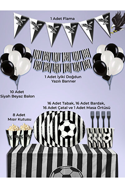 PartyPoo Black and White Football Fan Birthday Set for 16 People – Party Supp...