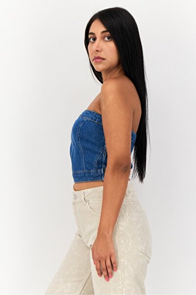 Don't Call Me Jennyfer Women Straight Across Strapless Washed Tank Top, Navy