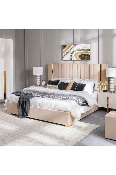 Danube Home New Poliana 200x200 Super King Bed - Beige L234xW213xH130cm