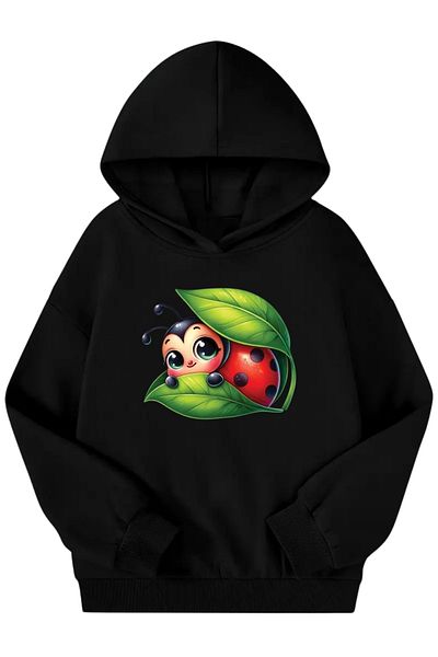 Sweetline Hanorac unisex negru pentru copii cu glugă – țesătură groasă imprimată Ates Bocegi