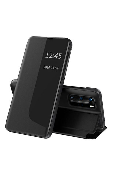 Dali Husă de protecție cu clapă compatibilă cu Huawei P40 Pro, husă Sleep, piele, neagră