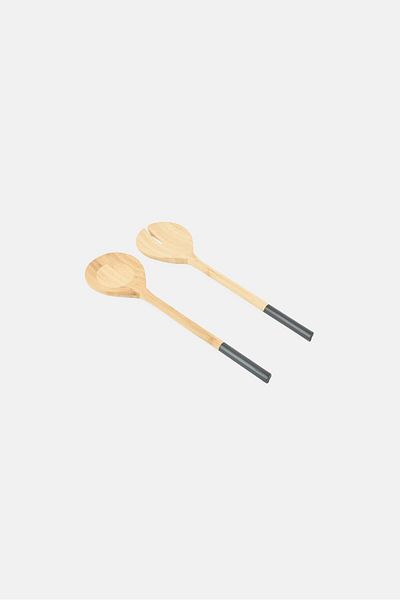 YOTO 2 Piece Bamboo Salad Serving Set, Brown