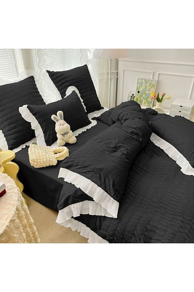 JOJO HOME Double bed crepe bedding, 6 pieces, CRP-5, black, 230 x 250