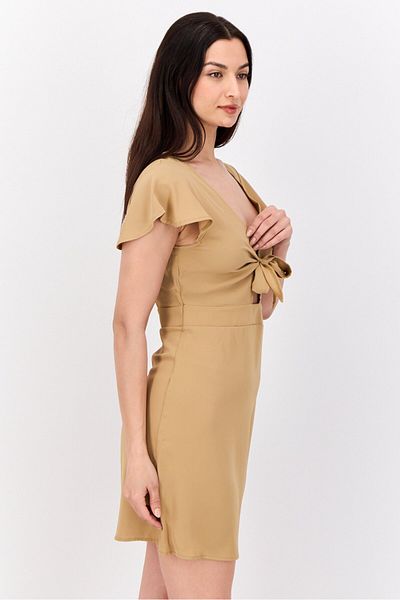 VILA Women Plain Mini Dress, Tan