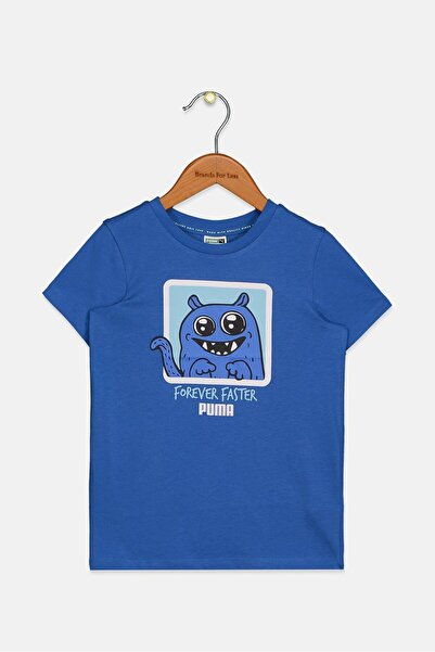 Puma تي شيرت رياضي بأكمام قصيرة وطبعة جرافيكية للأولاد الصغار، لون الكوبالت ا...