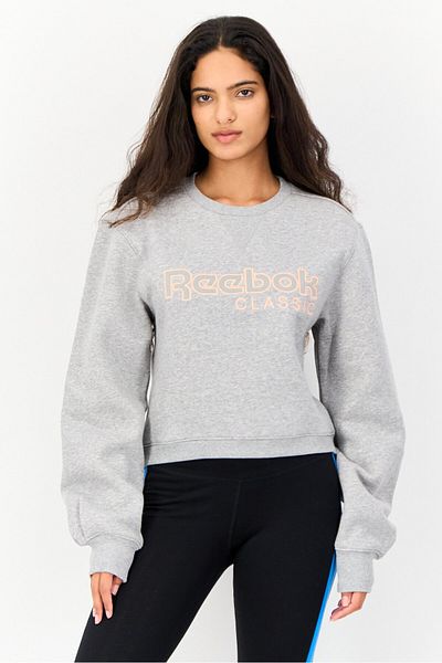 Reebok Women Sportswear Fit Embroidered Logo Long Sleeves Outdoor Sweatshirt, Grey