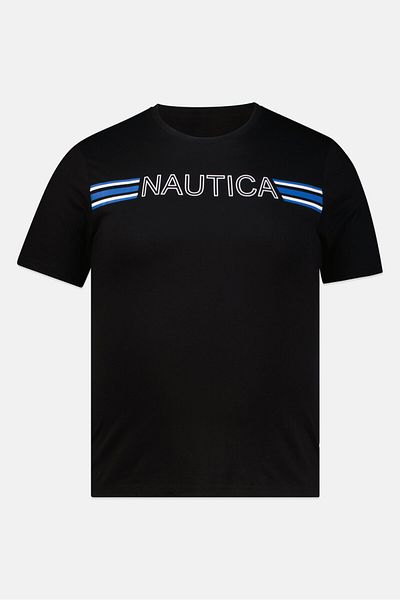 Nautica Men Crew Neck Short Sleeve Brand Logo T-Shirt, Black