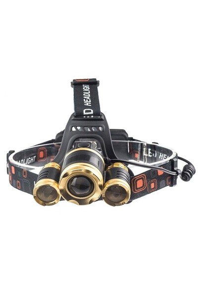 Dali Lanterna 3XT6 LED CREE cu montare pe cap, 2 acumulatori, 8000 lm, baterii incluse, Negru