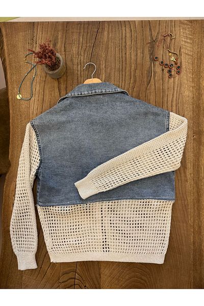 boutich Women's Special Design Jean and Knit Detail Cardigan - Seasonal Jacket