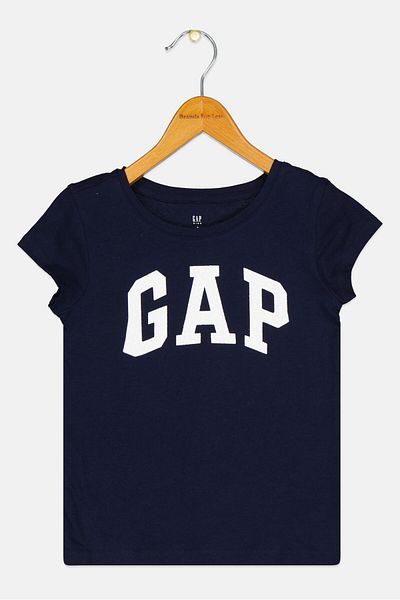 GAP Kids Girl Round Neck Short Sleeve Brand Logo Top, Navy