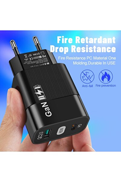 Dali Adaptor de alimentare, 1xUSB A și 1xUSB Tip-C, Încărcare rapidă, 65W, QC3.0, Negru