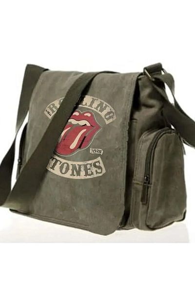 DENOKMODA Y2k Rolling Stones Vintage Printed Unisex Green Messenger Bag