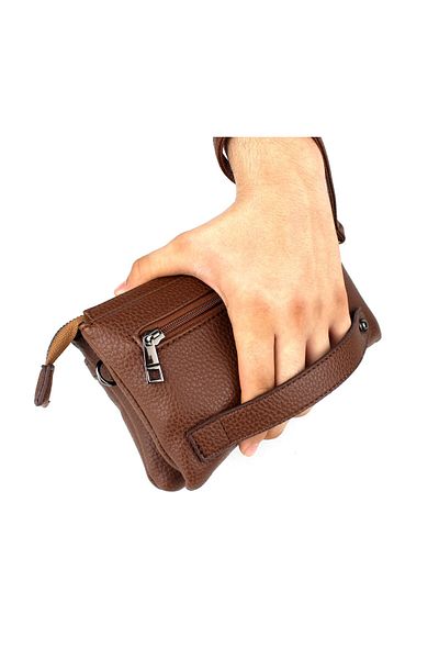 deri,se club Men's Tan Color Multi-Compartment Bracelet Belted Portfolio Bag Handbag