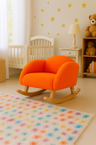 BEYLERBEYİ Çocuk Odası Peluş, Çocuk Sallanan Sandalye Koltuk Ayakları Gürgen Ağacı , Bebek Berjer