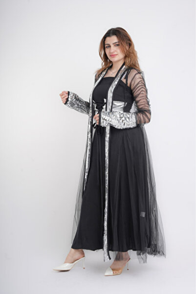 IKKXA Silver Glamour Sheer Sleeve Jalabiya