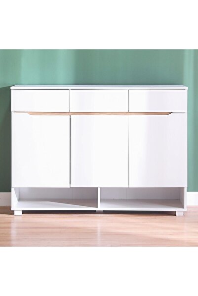 Danube Home Bill 3-Door & 3-Drawer Shoe Cabinet - Chic White/Oak, Stylish Storage for 22 Pairs, 120x40x90cm